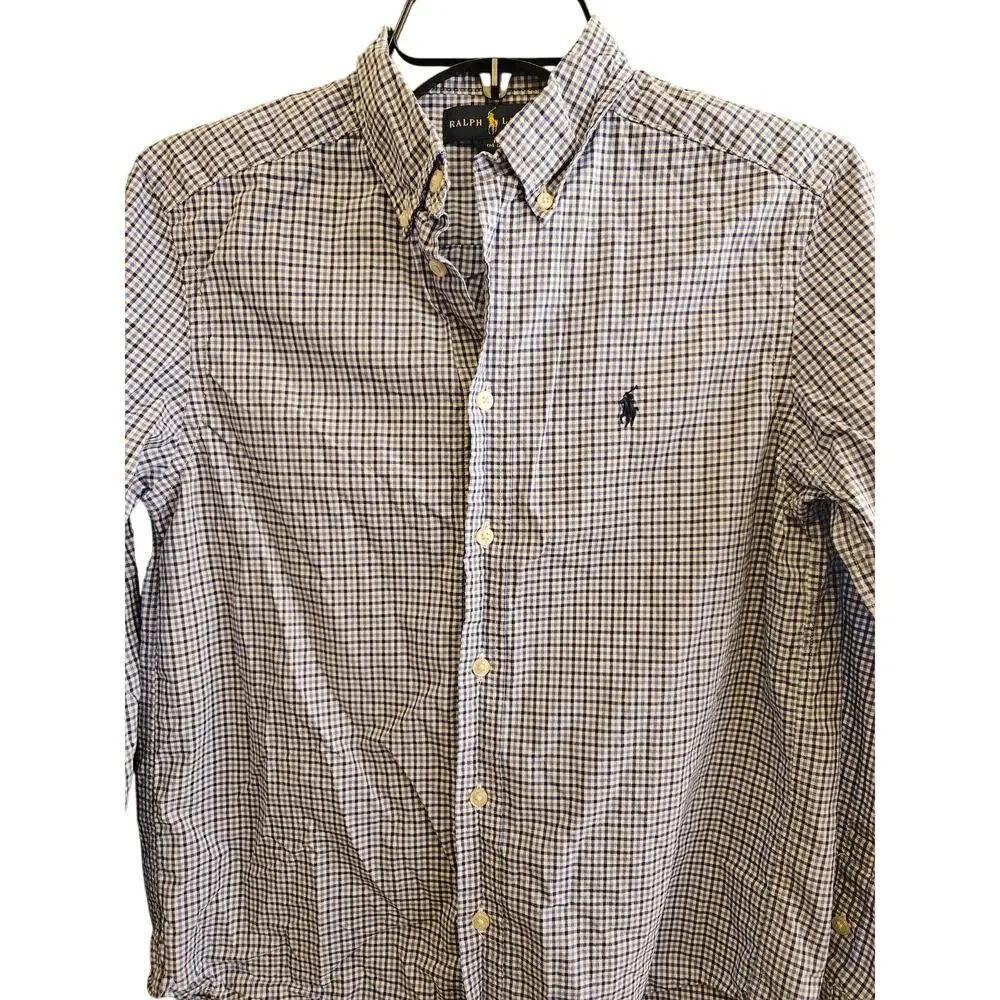 Ralph Lauren Boys Blue Gingham check button down shirt Size Large plaid preppy